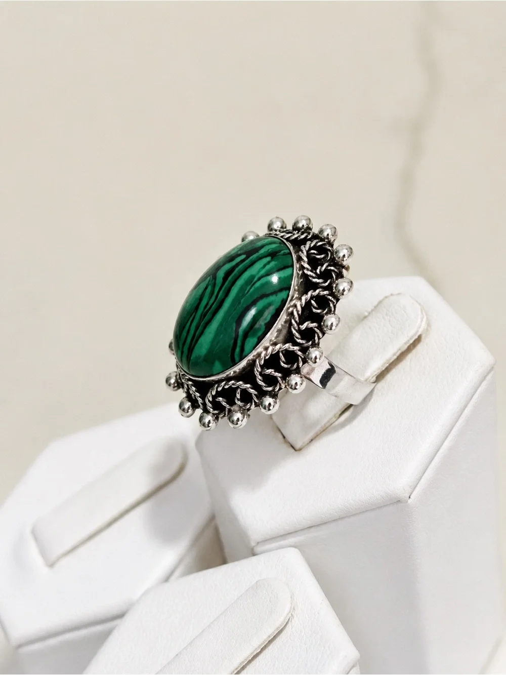 Green Stone Silver Statement Ring